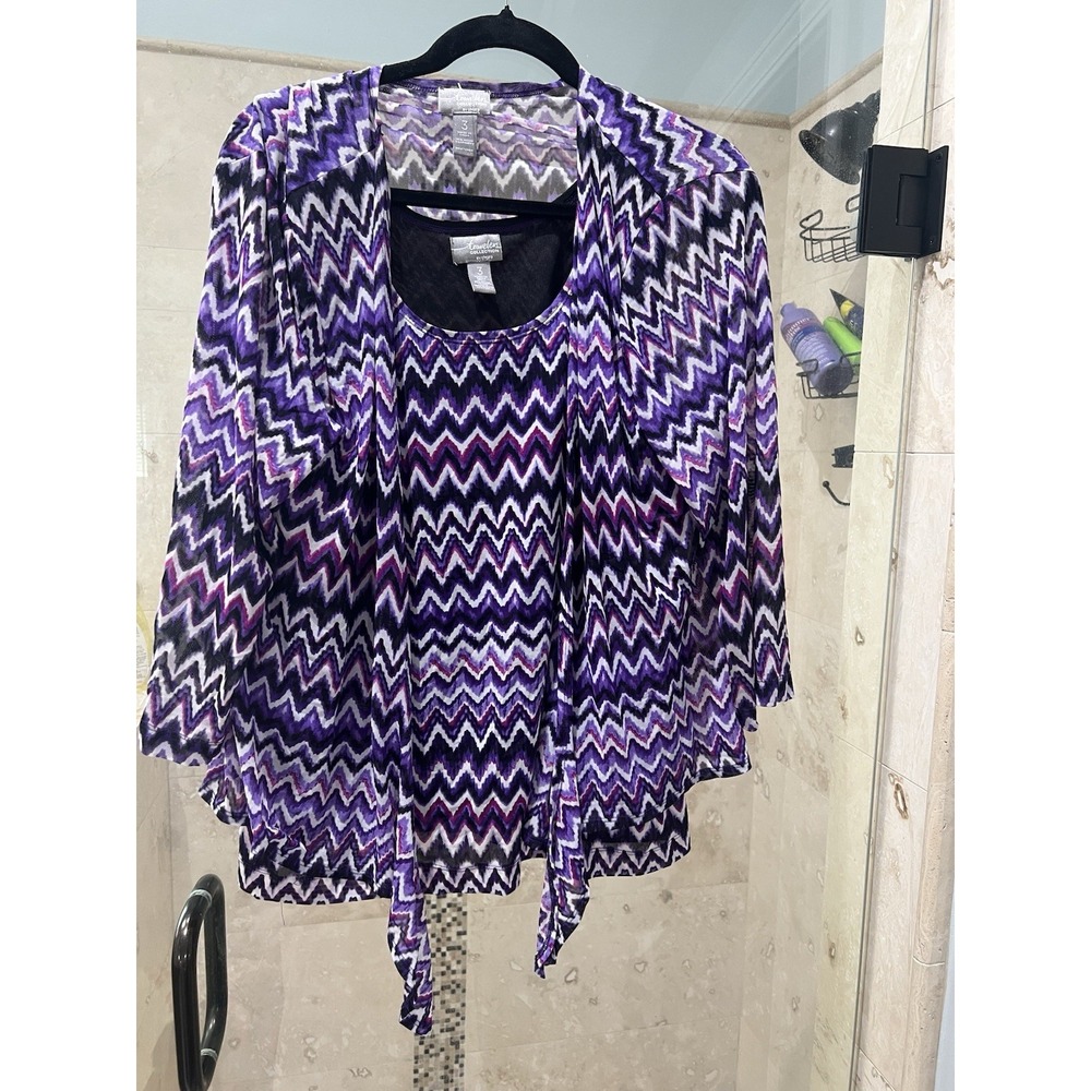 Travelers Collection Chico's Purple Pink Zigzag Cardigan Tank Set 3 XL